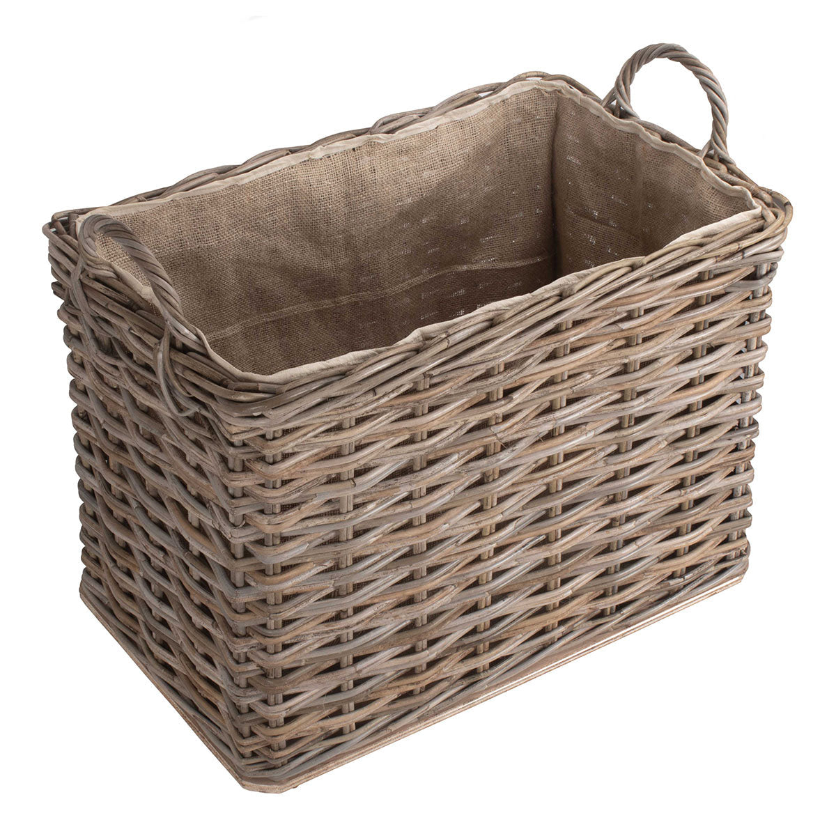 Small Wheeled Rattan Cordura Lined Log Basket