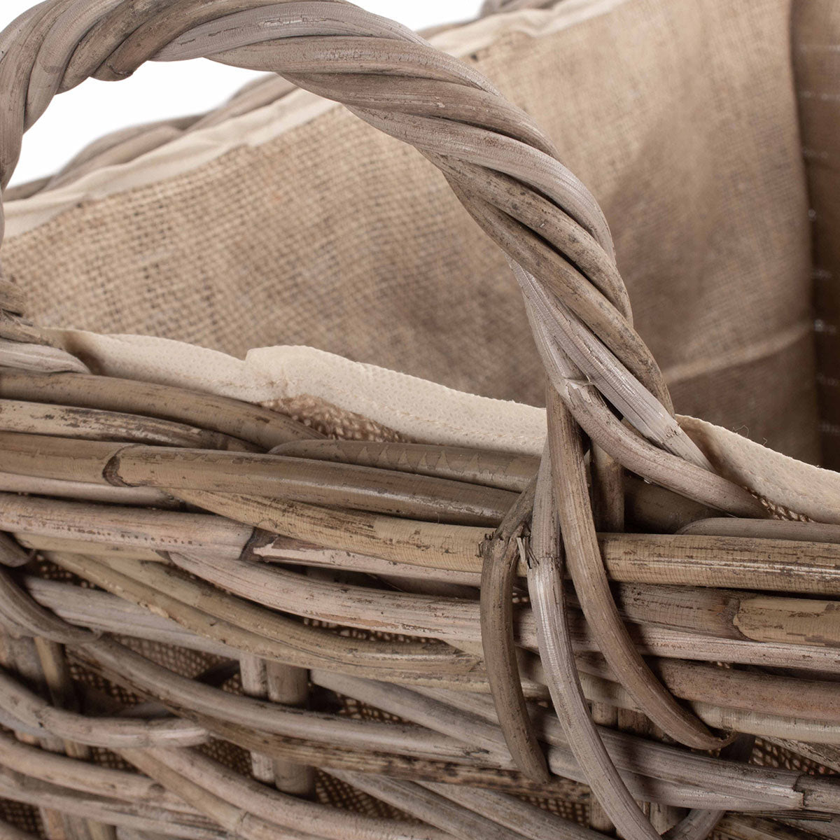 Small Wheeled Rattan Cordura Lined Log Basket