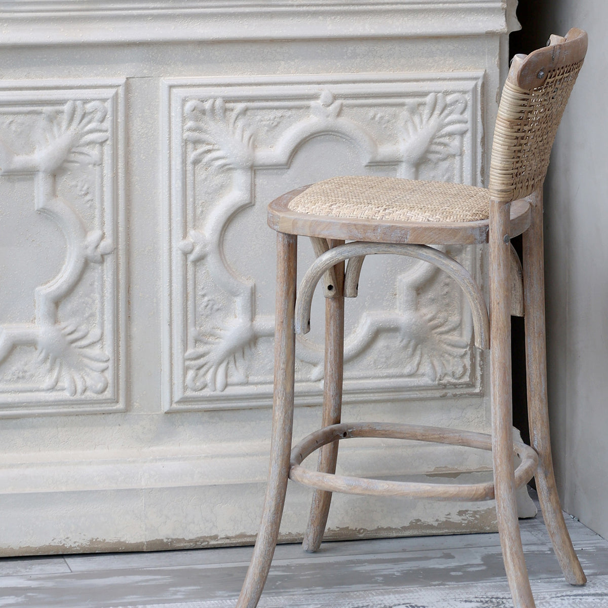 Wood & Rattan French Bar Stool – Natural