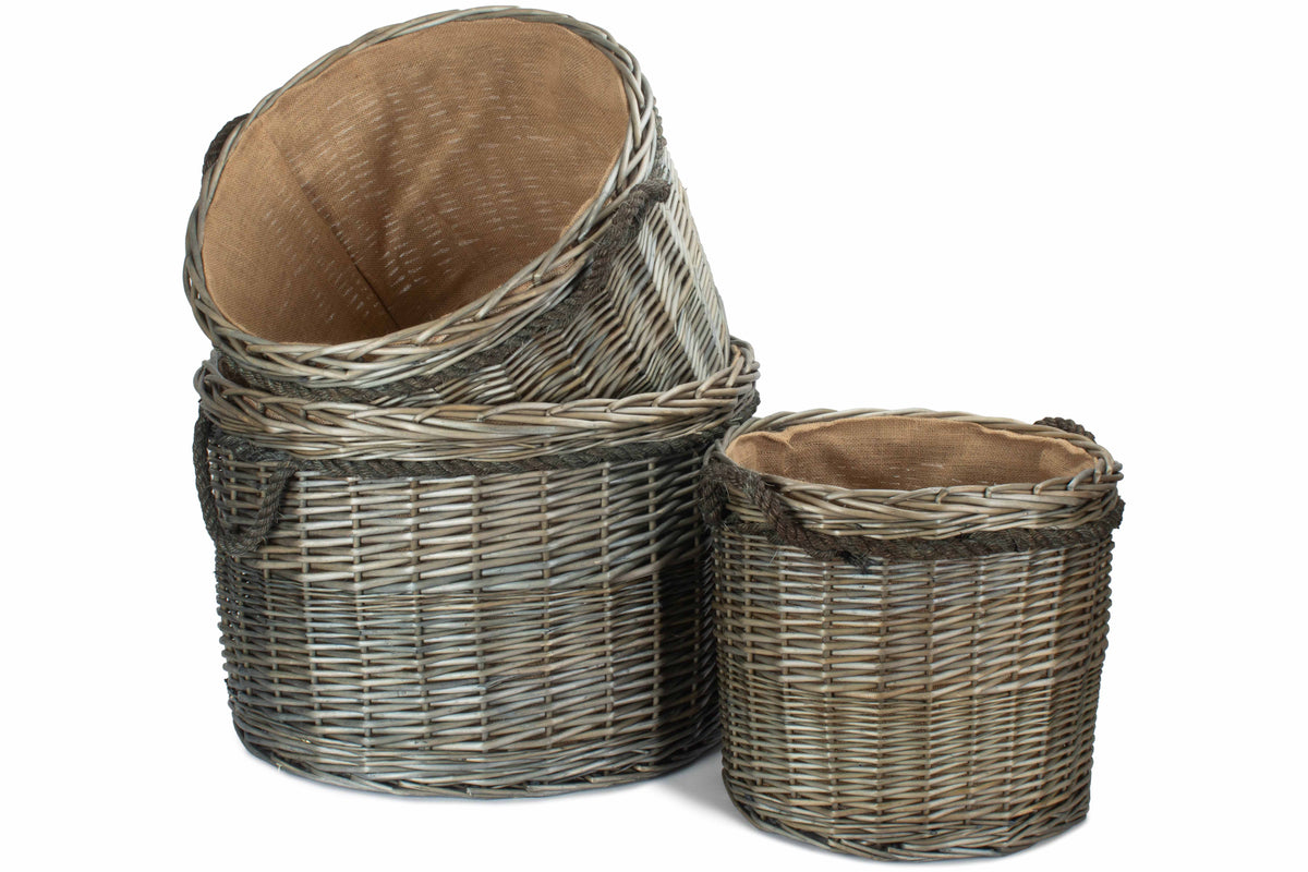 Round Willow Log Basket | Antique Wash Wicker