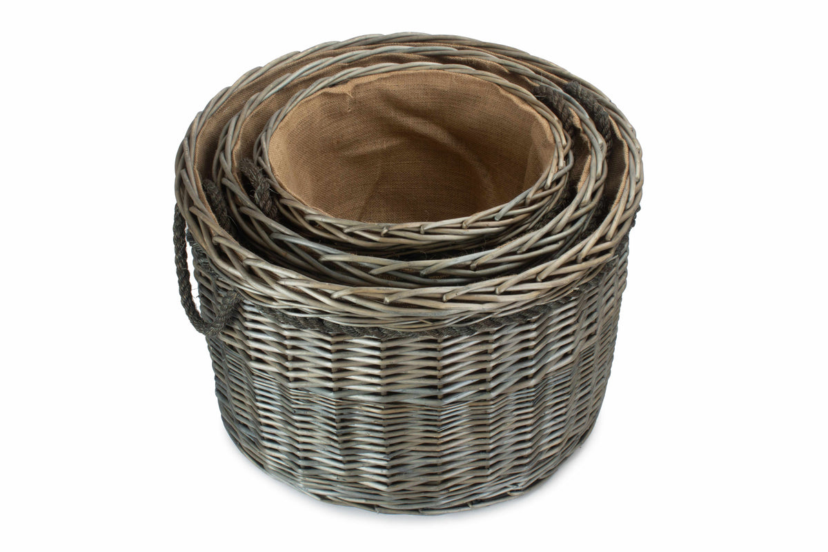 Round Willow Log Basket | Antique Wash Wicker