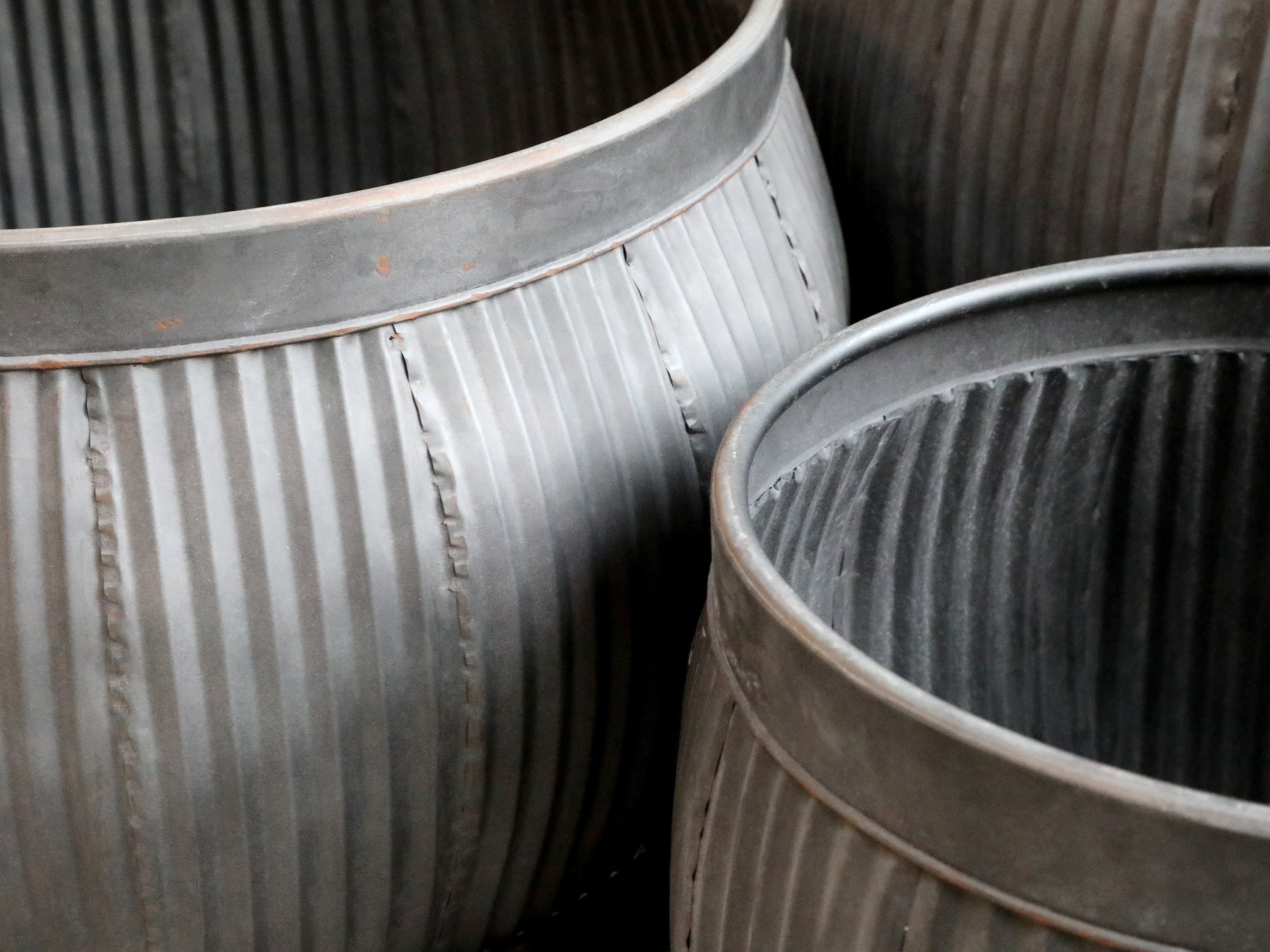 Old French Iron Flowerpots with Groove - Set of 3