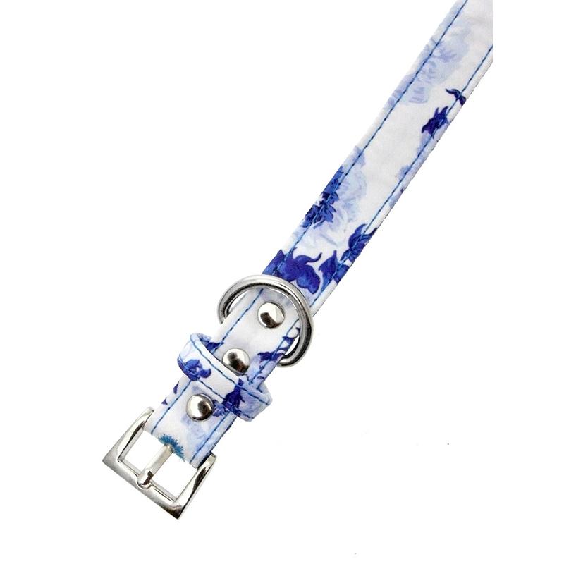 Blue Floral Bouquet Fabric Collar & Lead Set