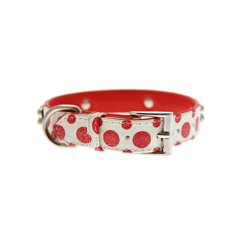 Red / White Polka Dot Glitter Silver Bone Collar & Lead Set