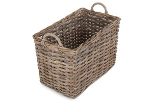 Large Rectangular Grey Rattan Hallway Log Basket