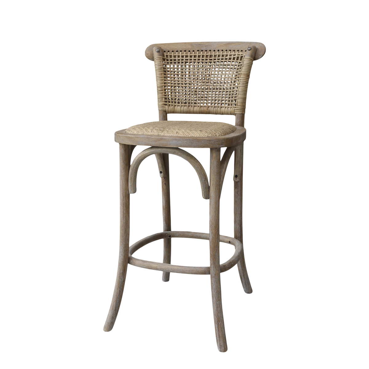 Wood & Rattan French Bar Stool – Natural
