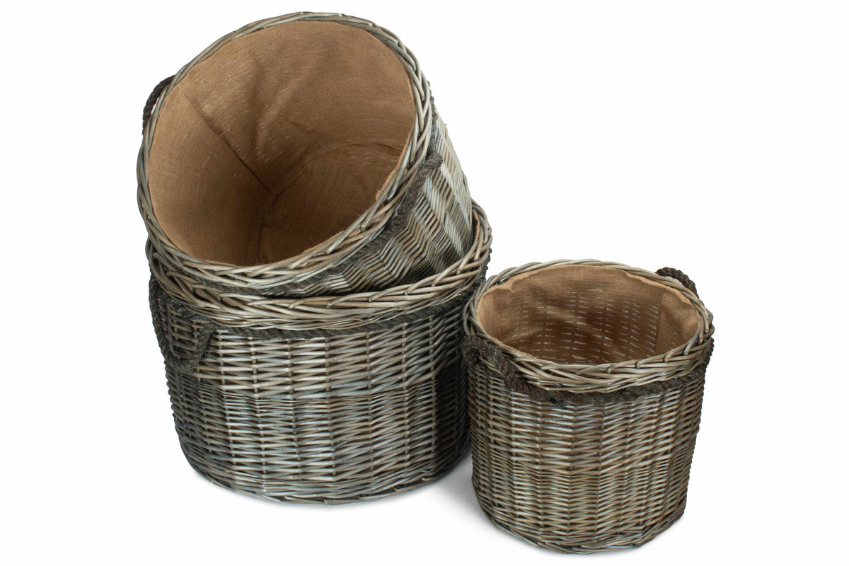 Round Willow Log Basket | Antique Wash Wicker