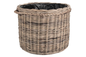 Large Rope Handled Round Rattan Planter Lined