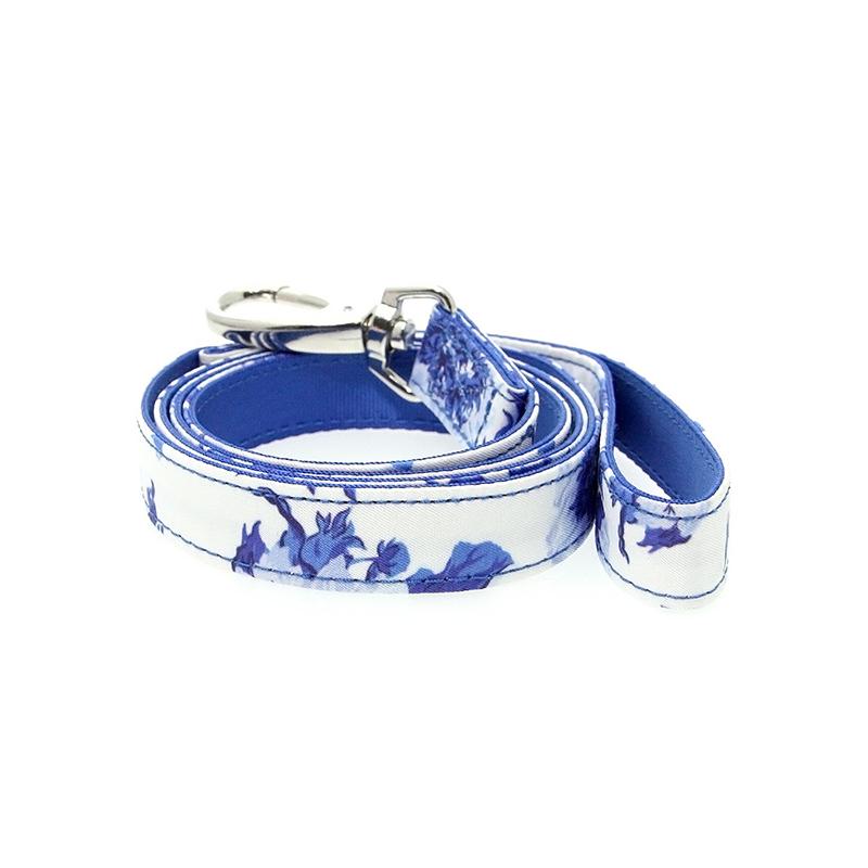 Blue Floral Bouquet Fabric Collar & Lead Set