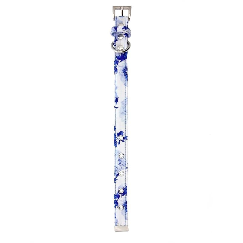 Blue Floral Bouquet Fabric Collar & Lead Set