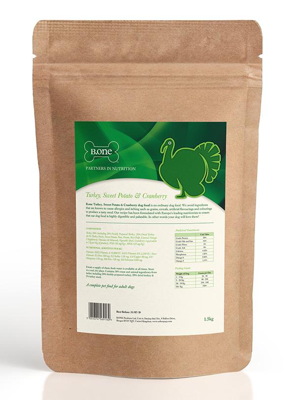 50% Turkey, Sweet Potato & Cranberry - Premium Grain Free Adult Dog Food (1.5kg bag)