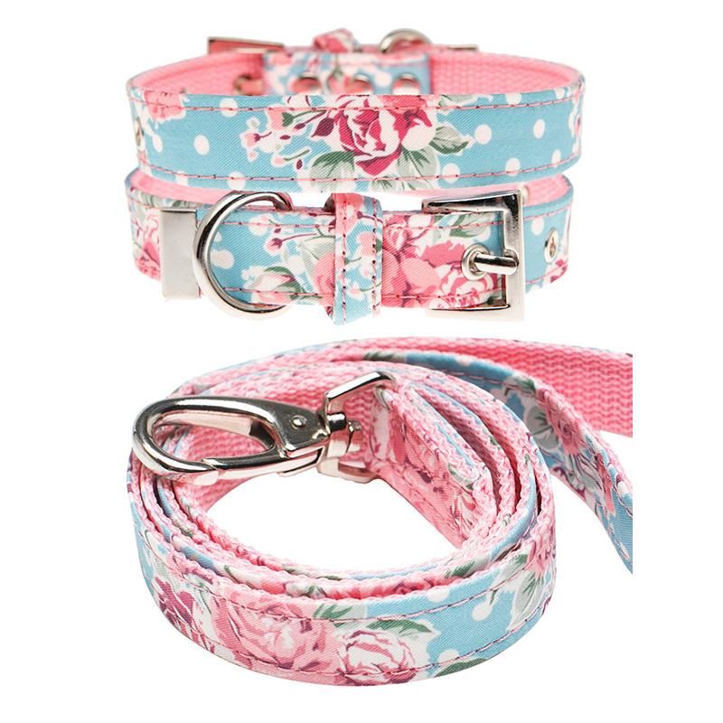 Vintage Rose Floral Fabric Collar & Lead Set