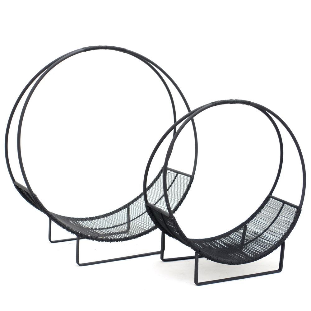 Black Circular Log Holder - Set of Two